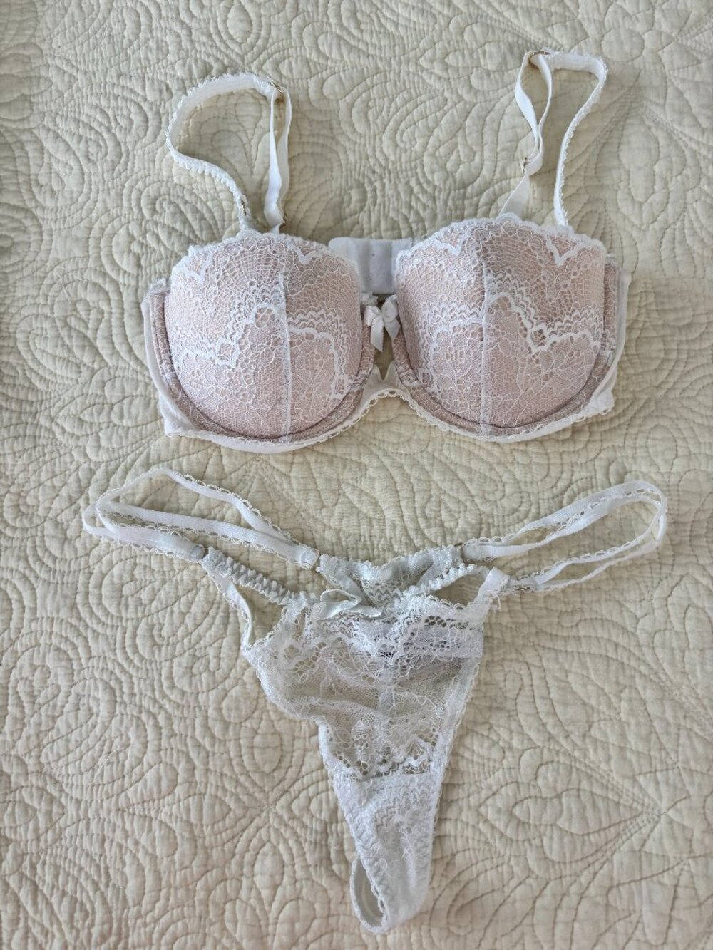 Adore Me white lace bra set